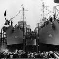 Launching of the U.S. Navy destroyers USS Fletcher (DD-445) and USS Radford (DD-446) at Federal Shipbuilding and Drydock Company, Kearny, New Jersey, on 3 May 1942.