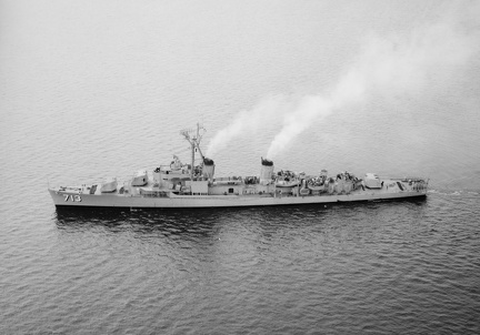USS Kenneth D. Bailey (DD-713) underway off the Boston Lighthouse on 26 September 1950